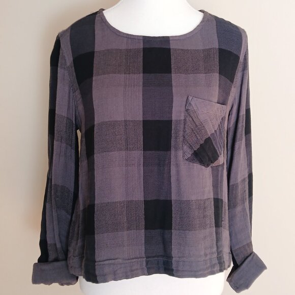 Anthropologie Cloth & Stone Buffalo Plaid Tie Back  Cotton Blend Top Size Small - Picture 2 of 5